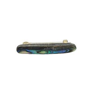 Sterling Silver Purple Abalone Shell Bar Brooch Pin Vintage